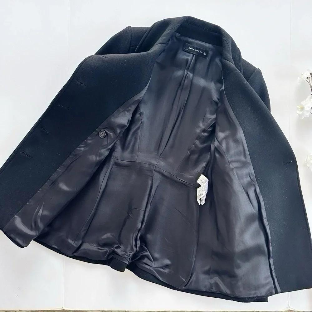 Zara Short Coat With Gold Metallic Buttons Black - Picture 6 of 12